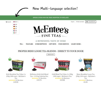 Multi language selection facility on McEntee's Tea website