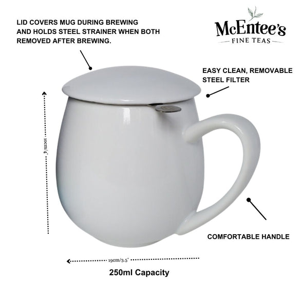 Tasse en céramique McEntee's Tea "Hug in a Mug" avec filtre et couvercle