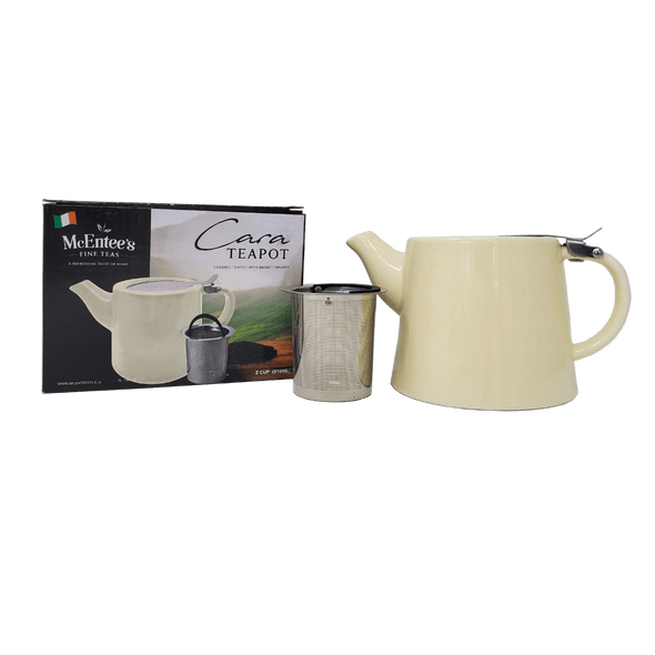 Cara Ceramic Cream McEntee's Tea Teapot Stainless Steel Lid 510ml (1-2 cup) with removable Stainless Steel Infuser for use with loose tea.