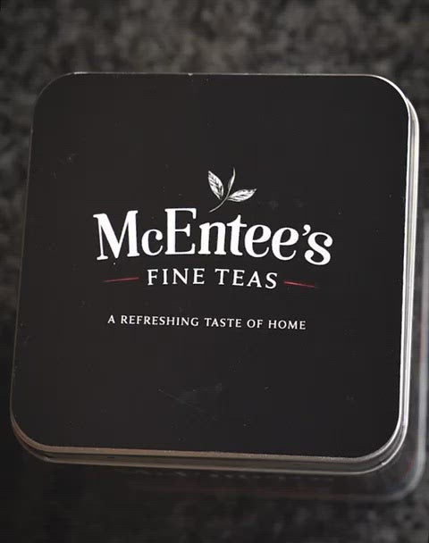 Making a cup of McEntee's Tea using a push handled strainer.